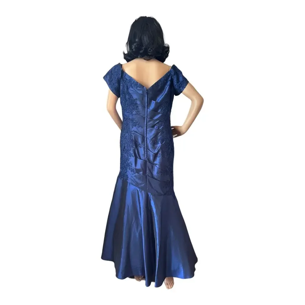 Jade Couture 2010s Navy Off Shoulder Embellished Formal Gown Size 12